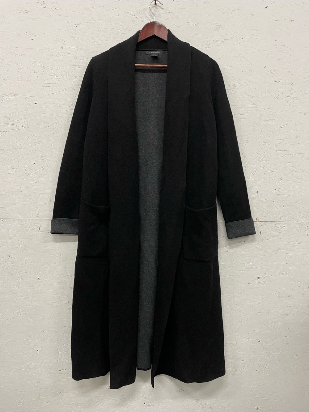 Tahari Longline Wool Blend Open-Front Coatigan, Size S, Black